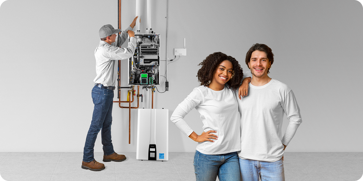 Navien tankless water heater wall-mounted in a Toronto home